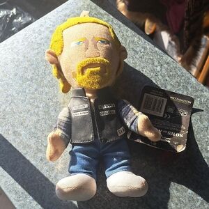 Stuffed Biker Doll with Yellow Hair